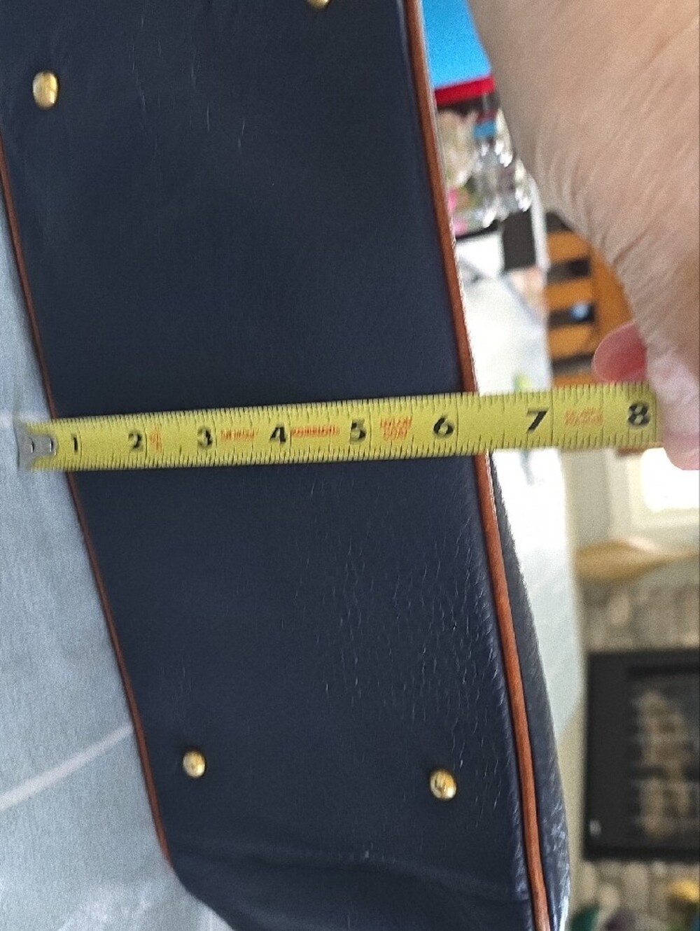 Dooney & Bourke Navy Pebbled Leather Satchel with Brown Trim - Picture 7 of 11
